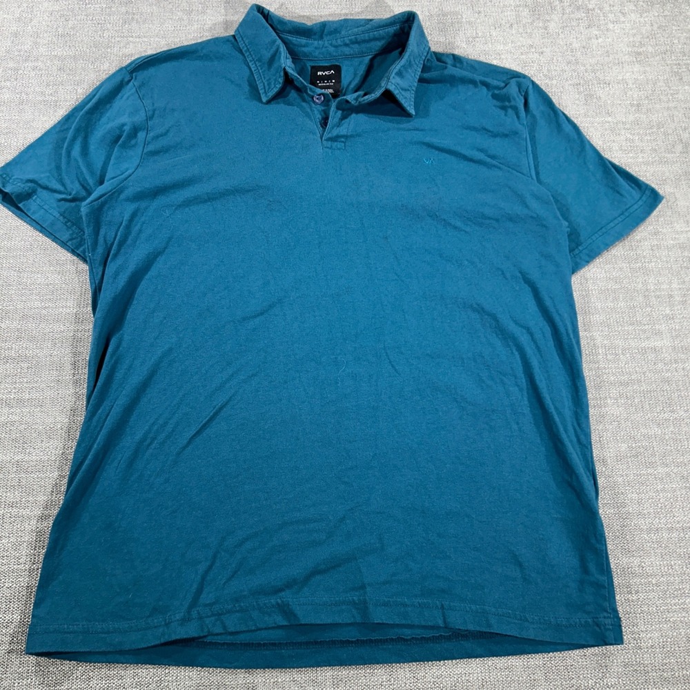 RVCA Polo Shirt Mens Medium Teal Blue Good Regular Fit Short Sleeve Cotton Skate